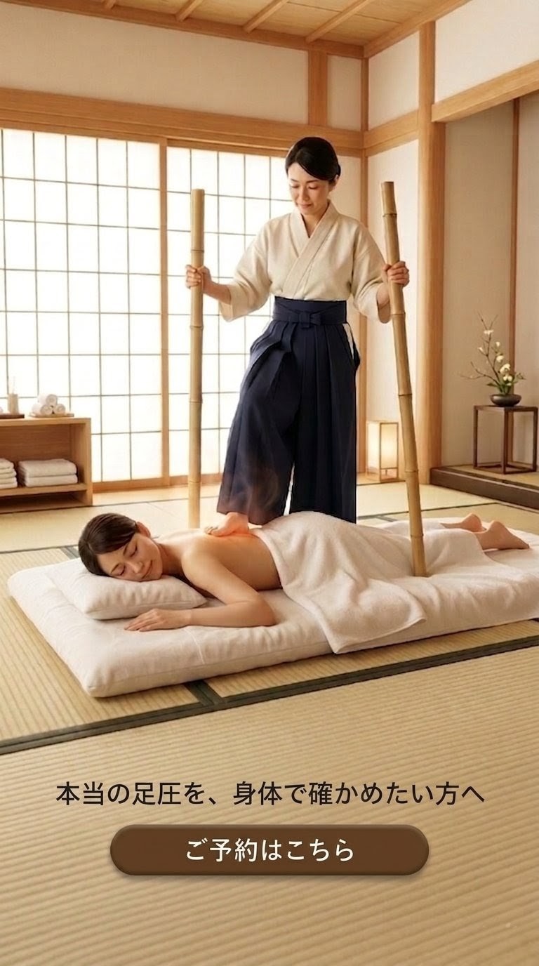 和室で安心して足圧を受ける場面